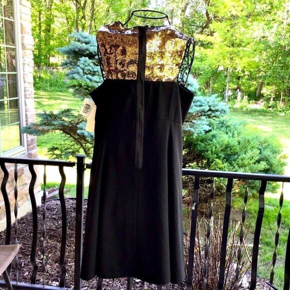 SHOSHANNA BLACK A-LINE SLEEVELESS GOLD EMBELLISHED YOKE SEQUIN DRESS 10 NWT - Picture 8 of 16